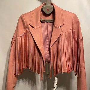 Dusty pink fringe jacket, size L, wore once to Nashville! Excellent condition!